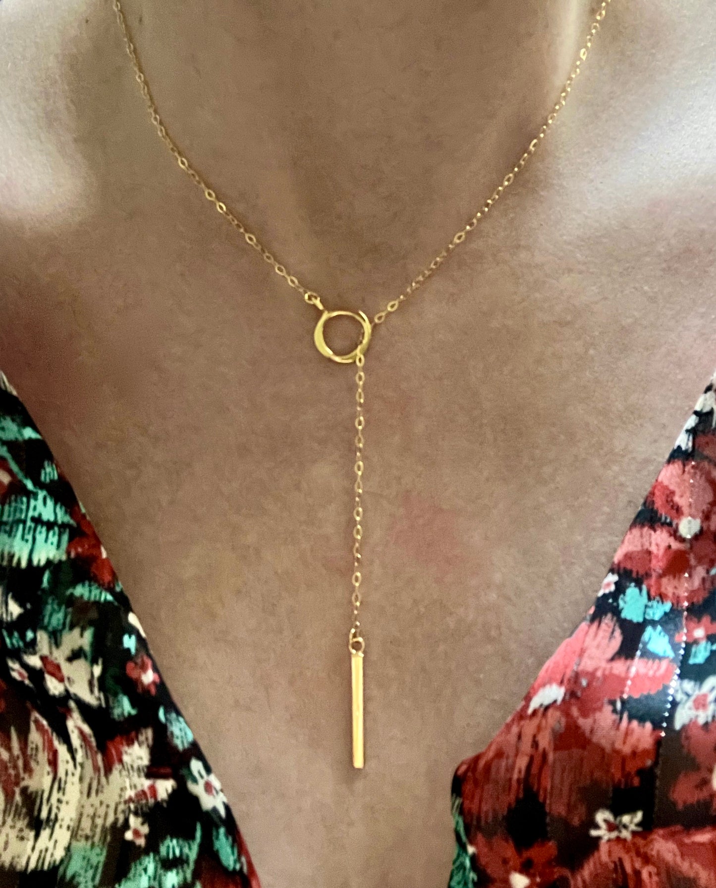 Circle Lariat Bar Pendant Necklace